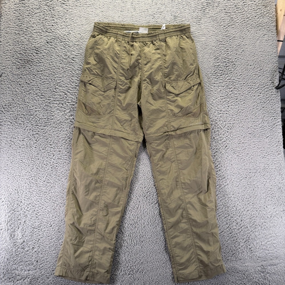 Columbia PFG Pant Mens L Green Cargo Straight Leg Mesh Lined Convertible Fishing